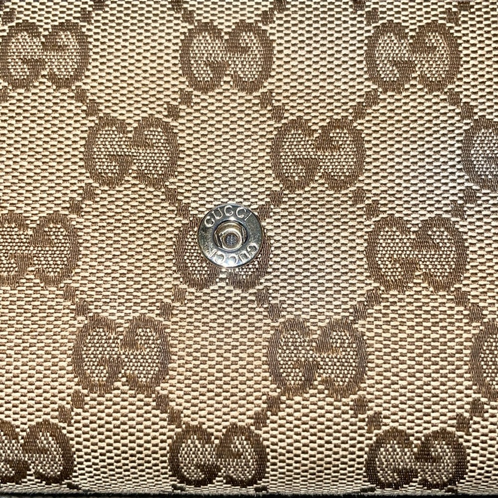 GUCCI HEART SIGNATURE JACQUARD GG BROWN LEATHER TRIM WALLET - Picture 8 of 12